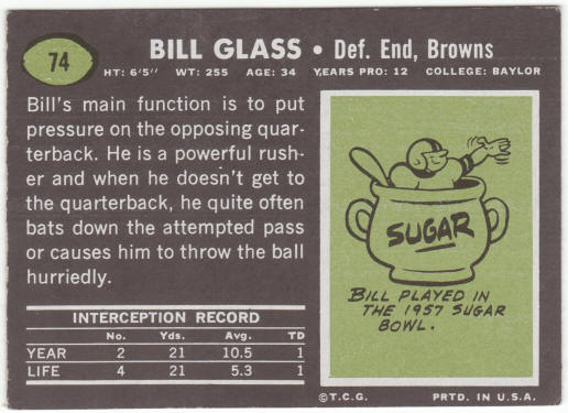 1969 Topps Football #74 Bill Glass
