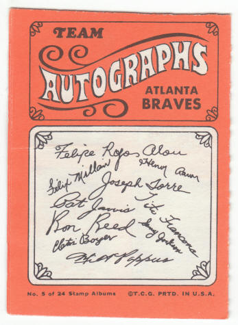 1969 Topps Stamp Album #5 Atlanta Braves back