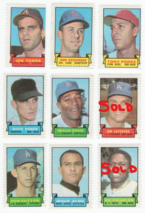 1969 Topps Baseball Stamps Torre Kessinger Perez Rader Davis Sutton Alou