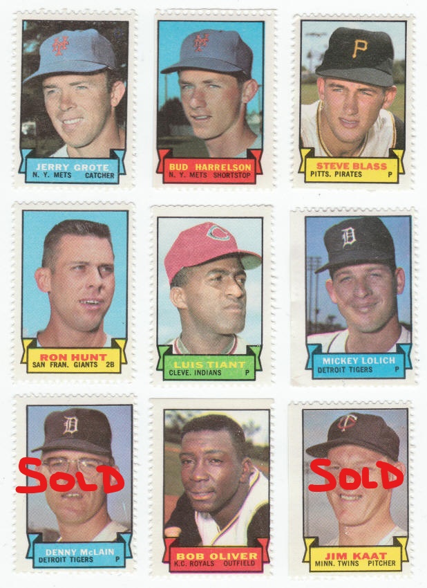 1969 Topps Baseball Stamps Grote Harrelson Tiant Lolich Oliver
