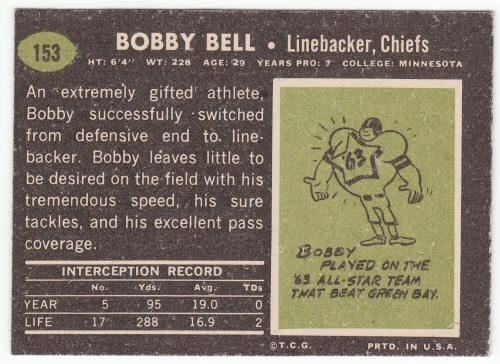 1969 Topps #153 Bobby Bell back