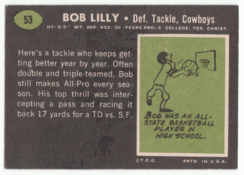 1969 Topps Bob Lilly #53 Card back