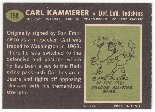 1969 Topps #158 Carl Kammerer back