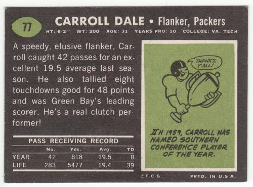 1969 Topps Football #77 Carroll Dale back