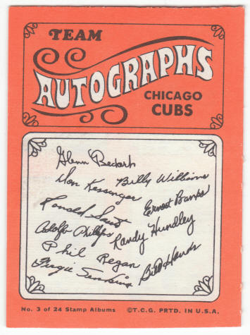 1969 Topps Stamp Album #3 Chicago Cubs back