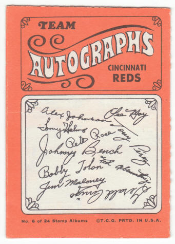 1969 Topps Stamp Album #6 Cincinnati Reds back