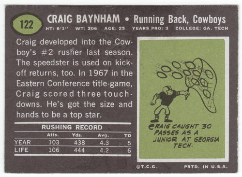 1969 Topps Football #122 Craig Baynham Rookie Card