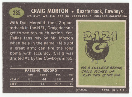 1969 Topps Craig Morton #235 Card back