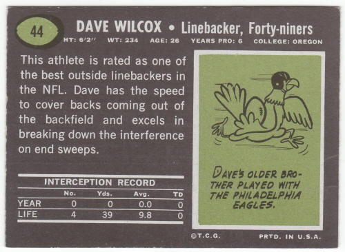 1969 Topps Football #44 Dave Wilcox back