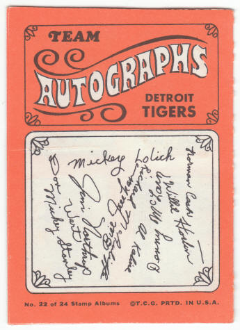 1969 Topps Stamp Album #22 Detroit Tigers Ex back