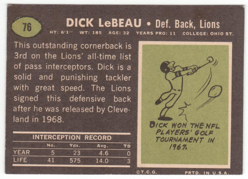 1969 Topps Football #76 Dick LeBeau back