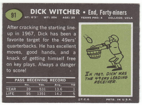 1969 Topps Football #91 Dick Witcher Rookie Card