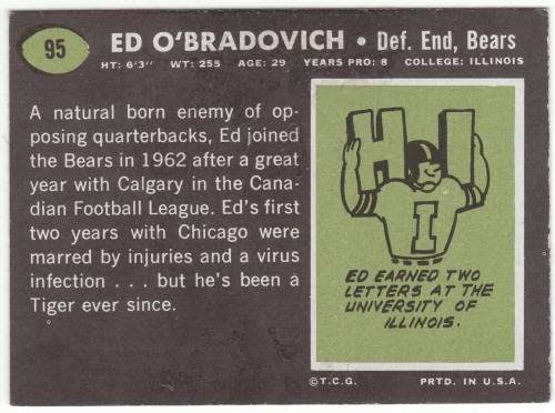1969 Topps #95 Ed O'Bradovich back