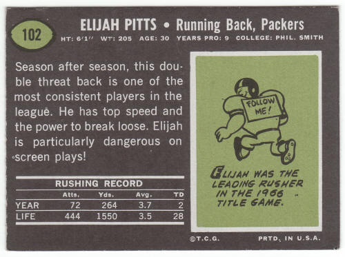1969 Topps Football #102 Elijah Piits