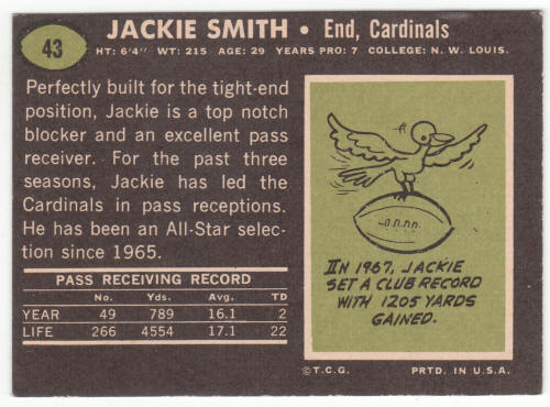1969 Topps Football #43 Jackie Smith back
