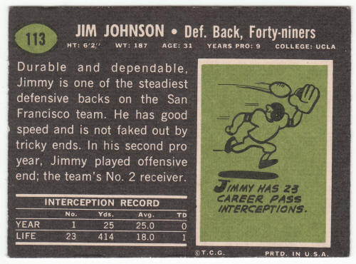1969 Topps #113 Jimmy Johnson back
