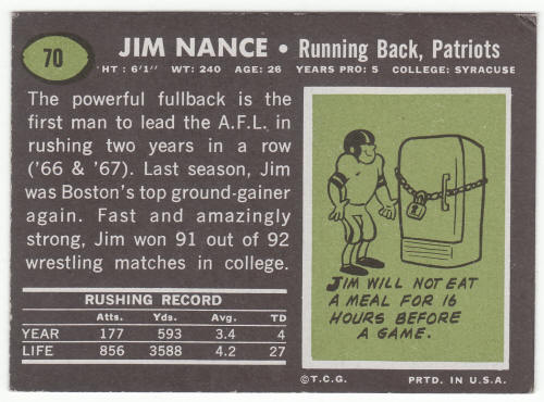 1969 Topps Football #70 Jim Nance back
