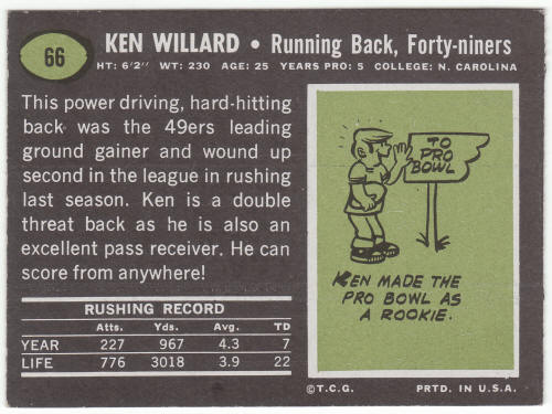 1969 Topps Football #66 Ken Willard back