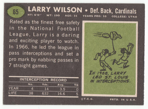 1969 Topps Larry Wilson #65 Card back