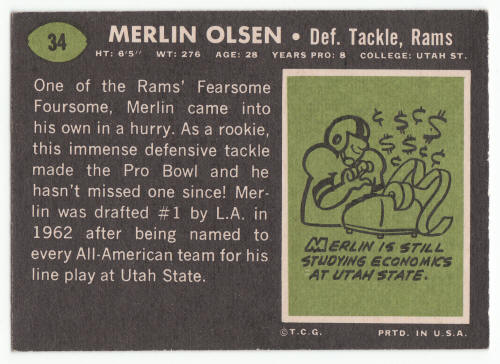 1969 Topps Football #34 Merlin Olsen back