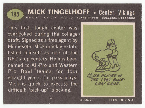 1969 Topps Mick Tingelhoff #195 back