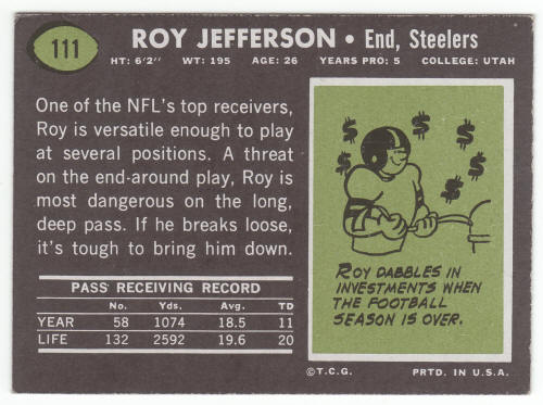 1969 Topps #111 Roy Jefferson back