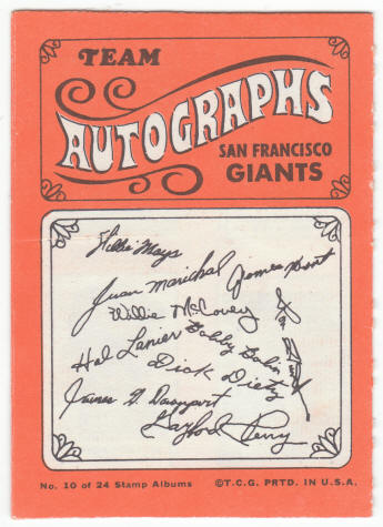 1969 Topps Stamp Album #10 San Francisco Giants back