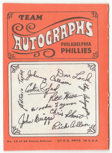 1969 Topps Stamp Album #12 Philadelphia Phillies back