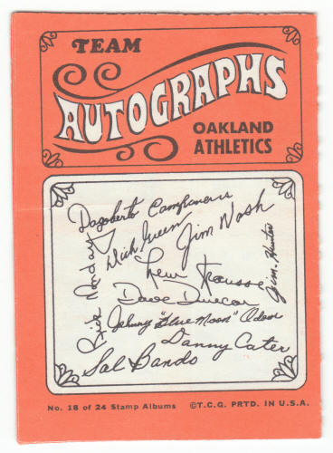 1969 Topps Stamp Album #18 Oakland Athletics back