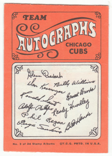 1969 Topps Stamp Album #3 Chicago Cubs full back