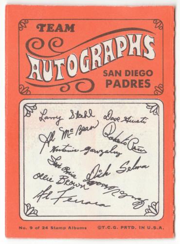1969 Topps Stamp Album #9 San Diego Padres back