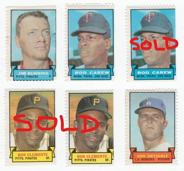 1969 Topps Baseball Stamps Bunning Carew Drysdale