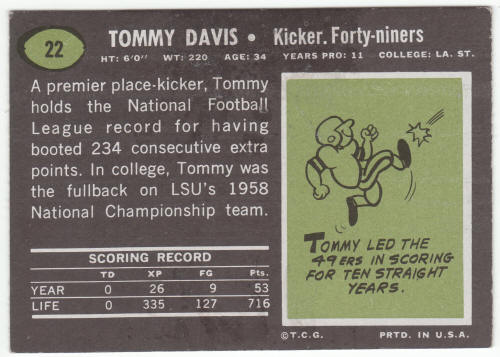1969 Topps Football #22 Tommy Davis back