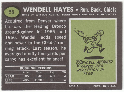 1969 Topps Football #58 Wendell Hayes