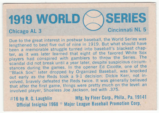 1970 Fleer #16 1919 World Series back