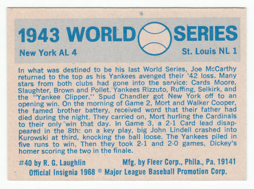 1970 Fleer 1943 World Series Card #40 Mort Cooper