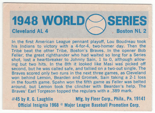 1970 Fleer 1948 World Series Card #45 back