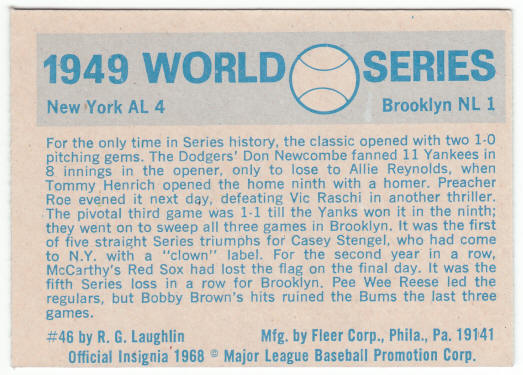 1970 Fleer 1949 World Series Card #46 back