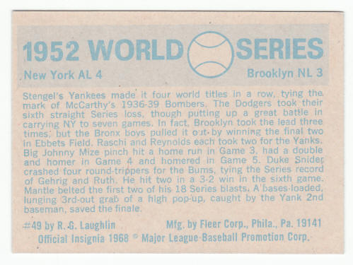 1970 Fleer 1952 World Series Card #49 Johnny Mize Duke Snider