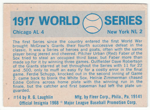 1970 Fleer Baseball 1917 World Series Card #14