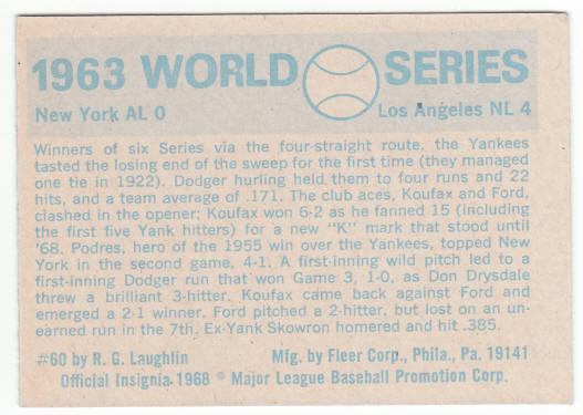 1970 Fleer #60 1963 World Series Card