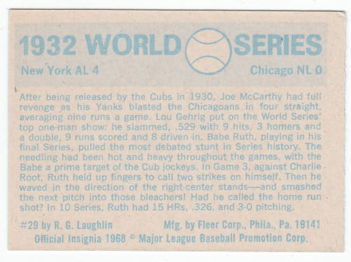 1970 Fleer 1932 World Series Card #29 Lou Gehrig Babe Ruth