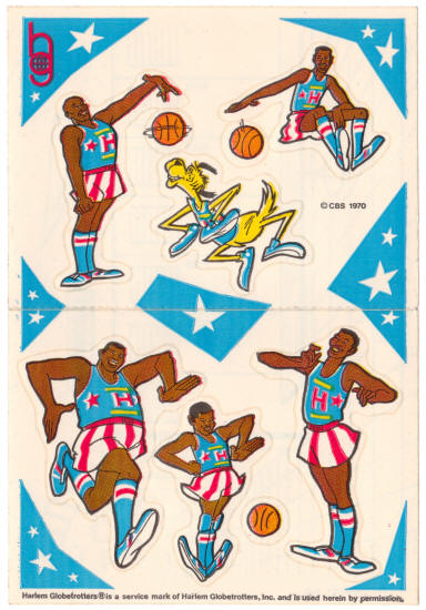 1970 Harlem Globetrotters CBS TV Cereal Premium Sticker Sheet front