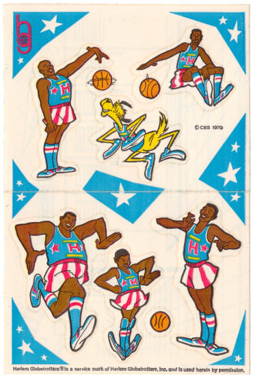 1970 Harlem Globetrotters CBS TV Cereal Premium Sticker Sheet front
