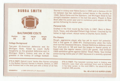 1970 Kelloggs 46 Bubba Smith Rookie Card