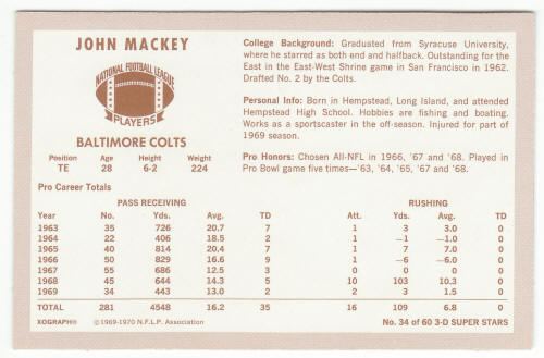 1970 Kelloggs 34 John Mackey back