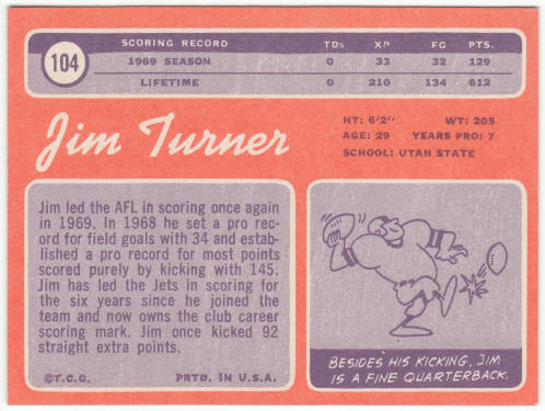 1970 Topps Football #104 Jim Turner