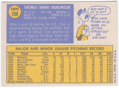 1970 Topps Baseball #108 Tom Burgmeier