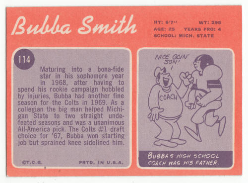 1970 Topps #114 Bubba Smith Rookie Card back