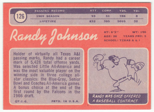 1970 Topps Football #126 Randy Johnson back